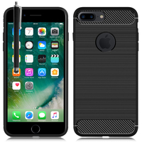 Apple iPhone 7 Plus 5.5" (non compatible iPhone 7 4.7''): Coque Housse Silicone Souple en Fibre de Carbone Brossé motif TPU Case + Stylet - NOIR