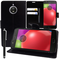 Motorola Moto E4 5.0" XT1766/ XT1763/ Motorola Moto E (4th Gen): Accessoire Etui portefeuille Livre Housse Coque Pochette support vidéo cuir PU + Stylet - NOIR