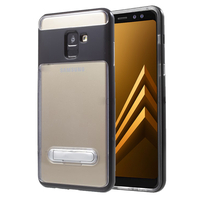 Samsung Galaxy A8 (2018) A530F 5.6"/ A8 (2018) Duos A530F/DS: Coque TPU transparente avec Metal Kickstand support video contour Polycarbonate couleur NOIR