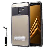 Samsung Galaxy A8 (2018) A530F 5.6"/ A8 (2018) Duos A530F/DS: Coque TPU transparente avec Metal Kickstand support video contour Polycarbonate couleur NOIR + mini Stylet