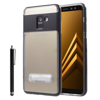 Samsung Galaxy A8 (2018) A530F 5.6"/ A8 (2018) Duos A530F/DS: Coque TPU transparente avec Metal Kickstand support video contour Polycarbonate couleur NOIR + Stylet