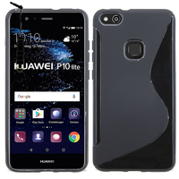 Huawei P10 Lite 5.2" (non compatible Huawei P10/ P10 Plus): Accessoire Housse Etui Pochette Coque Silicone Gel motif S Line + mini Stylet - NOIR