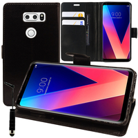 LG V30 6.0"/ V30+/ LG Signature Edition H930/ H931/ H932/ H933/ VS996/ US998/ LS998U: Accessoire Etui portefeuille Livre Housse Coque Pochette support vidéo cuir PU + mini Stylet - NOIR