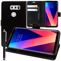 LG V30 6.0"/ V30+/ LG Signature Edition H930/ H931/ H932/ H933/ VS996/ US998/ LS998U: Accessoire Etui portefeuille Livre Housse Coque Pochette support vidéo cuir PU + Stylet - NOIR