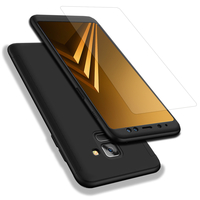 Samsung Galaxy A8 (2018) A530F 5.6"/ A8 (2018) Duos A530F/DS: Coque de protection intégrale 360° Avant Et Arrière Ultra Mince Ultra Léger avec Verre Trempé pour l'Ecran - NOIR