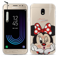 Samsung Galaxy J3 (2017) J330F/DS/ J330G/DS/ J3 Pro (2017) (non compatible Galaxy J3 2016/ 2015): Coque Housse silicone TPU Transparente Ultra-Fine Dessin animé jolie + mini Stylet - Minnie Mouse