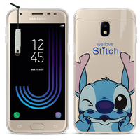 Samsung Galaxy J3 (2017) J330F/DS/ J330G/DS/ J3 Pro (2017) (non compatible Galaxy J3 2016/ 2015): Coque Housse silicone TPU Transparente Ultra-Fine Dessin animé jolie + mini Stylet - Stitch