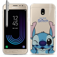 Samsung Galaxy J3 (2017) J330F/DS/ J330G/DS/ J3 Pro (2017) (non compatible Galaxy J3 2016/ 2015): Coque Housse silicone TPU Transparente Ultra-Fine Dessin animé jolie + Stylet - Stitch