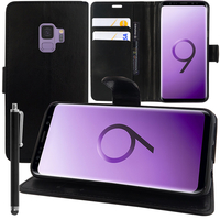 Samsung Galaxy S9 5.8": Accessoire Etui portefeuille Livre Housse Coque Pochette support vidéo cuir PU + Stylet - NOIR
