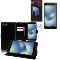 Asus Zenfone 4 Max/ Max Pro/ Max Plus ZC554KL 5.5": Etui Coque Housse Pochette Accessoires portefeuille support video cuir PU - NOIR + 1 Film de protection d'écran Verre Trempé