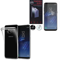 Samsung Galaxy S8 5.8" (non compatible Galaxy S8 Plus 6.2"): Etui Housse Pochette Accessoires Coque gel UltraSlim - TRANSPARENT + 1 Film de protection d'écran Verre Trempé