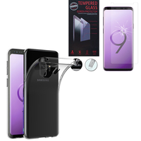 Samsung Galaxy S9 5.8": Etui Housse Pochette Accessoires Coque gel UltraSlim - TRANSPARENT + 1 Film de protection d'écran Verre Trempé