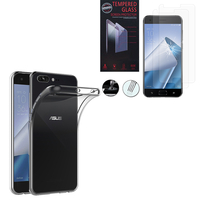 Asus Zenfone 4 Pro ZS551KL 5.5": Etui Housse Pochette Accessoires Coque gel UltraSlim - TRANSPARENT + 2 Films de protection d'écran Verre Trempé