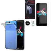 Huawei Honor 7X 5.93" BND-L21/ L22/ L24/ AL10/ TL10: Etui Housse Pochette Accessoires Coque gel UltraSlim - TRANSPARENT + 2 Films de protection d'écran Verre Trempé