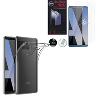 Huawei Mate 10 Pro 6.0" BLA-L09/ L29/ AL00 (non compatible Mate 10 5.9"): Etui Housse Pochette Accessoires Coque gel UltraSlim - TRANSPARENT + 2 Films de protection d'écran Verre Trempé