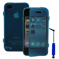 Apple iPhone 4/ 4S/ 4G: Accessoire Coque Etui Housse Pochette silicone gel Portefeuille Livre rabat + mini Stylet - BLEU