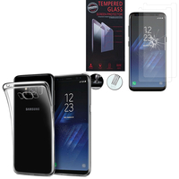 Samsung Galaxy S8 5.8" (non compatible Galaxy S8 Plus 6.2"): Etui Housse Pochette Accessoires Coque gel UltraSlim - TRANSPARENT + 2 Films de protection d'écran Verre Trempé
