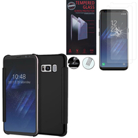 Samsung Galaxy S8+/ Galaxy S8 Plus 6.2" (non compatible Galaxy S8 5.8"): Coque Silicone gel rigide Livre rabat - NOIR + 2 Films de protection d'écran Verre Trempé