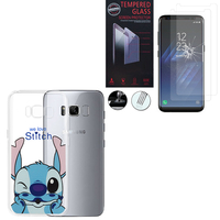 Samsung Galaxy S8+/ Galaxy S8 Plus 6.2" (non compatible Galaxy S8 5.8"): Coque Housse silicone TPU Transparente Ultra-Fine Dessin animé jolie - Stitch + 2 Films de protection d'écran Verre Trempé