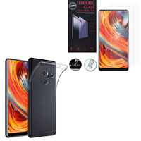 Xiaomi Mi Mix 2 5.99"/ Mi Mix Evo (non compatible Xiaomi Mi Mix 6.4" 2016): Etui Housse Pochette Accessoires Coque gel UltraSlim - TRANSPARENT + 2 Films de protection d'écran Verre Trempé