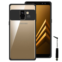 Samsung Galaxy A8 (2018) A530F 5.6"/ A8 (2018) Duos A530F/DS: Coque Housse Antichocs Acrylique Hybride Case clair Bumper TPU + mini Stylet - NOIR