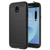 Samsung Galaxy J5 (2017) SM-J750F/DS/ J5 (2017) Duos J530F/DS: Coque Housse Silicone Souple en Fibre de Carbone Brossé motif TPU Case + mini Stylet - NOIR