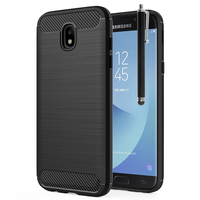 Samsung Galaxy J5 (2017) SM-J750F/DS/ J5 (2017) Duos J530F/DS: Coque Housse Silicone Souple en Fibre de Carbone Brossé motif TPU Case + Stylet - NOIR