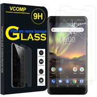 Nokia 6 (2018)/ Nokia 6.1 5.5" (non compatible Nokia 6 (2017)): Lot / Pack de 2 Films de protection d'écran Verre Trempé