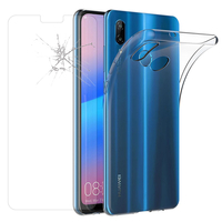 Huawei P20 Lite/ Nova 3e 5.84" (non compatible Huawei P20/ P20 Pro): Etui Housse Pochette Accessoires Coque gel UltraSlim - TRANSPARENT + 1 Film de protection d'écran Verre Trempé