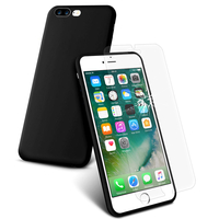 Apple iPhone 7 Plus 5.5" (non compatible iPhone 7 4.7''): Coque TPU silicone mat souple ultra-fine dos couverture - NOIR + 1 Film de protection d'écran Verre Trempé