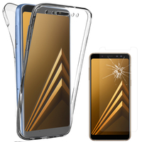 Samsung Galaxy A8 (2018) A530F 5.6": Coque Housse Silicone Gel TRANSPARENTE ultra mince 360° protection intégrale Avant et Arrière - TRANSPARENT + 1 Film de protection d'écran Verre Trempé
