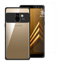 Samsung Galaxy A8 (2018) A530F 5.6"/ A8 (2018) Duos A530F/DS: Coque Housse Antichocs Acrylique Hybride Case clair Bumper TPU - NOIR + 1 Film de protection d'écran Verre Trempé