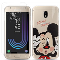 Samsung Galaxy J3 (2017) J330F/DS/ J330G/DS/ J3 Pro (2017): Coque Housse silicone TPU Transparente Ultra-Fine Dessin animé jolie - Mickey Mouse + 1 Film de protection d'écran Verre Trempé