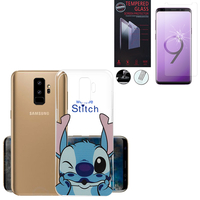 Samsung Galaxy S9+/ S9 Plus 6.2": Coque Housse silicone TPU Transparente Ultra-Fine Dessin animé jolie - Stitch + 1 Film de protection d'écran Verre Trempé