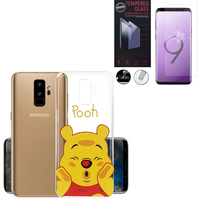 Samsung Galaxy S9+/ S9 Plus 6.2": Coque Housse silicone TPU Transparente Ultra-Fine Dessin animé jolie - Winnie the Pooh + 1 Film de protection d'écran Verre Trempé