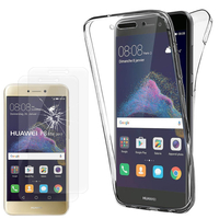 Huawei P8 Lite (2017) 5.2"/ P9 Lite (2017): Coque Housse Silicone Gel TRANSPARENTE ultra mince 360° protection intégrale Avant et Arrière - TRANSPARENT + 2 Films de protection d'écran Verre Trempé