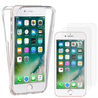 Apple iPhone 7 4.7": Coque Housse Silicone Gel TRANSPARENTE ultra mince 360° protection intégrale Avant et Arrière - TRANSPARENT + 2 Films de protection d'écran Verre Trempé