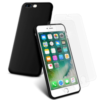Apple iPhone 7 Plus 5.5" (non compatible iPhone 7 4.7''): Coque TPU silicone mat souple ultra-fine dos couverture - NOIR + 2 Films de protection d'écran Verre Trempé