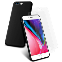Apple iPhone 8 Plus 5.5": Coque TPU silicone mat souple ultra-fine dos couverture - NOIR + 2 Films de protection d'écran Verre Trempé