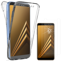 Samsung Galaxy A8 (2018) A530F 5.6": Coque Housse Silicone Gel TRANSPARENTE ultra mince 360° protection intégrale Avant et Arrière - TRANSPARENT + 2 Films de protection d'écran Verre Trempé