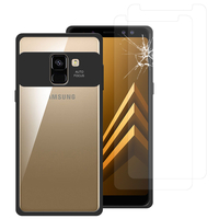 Samsung Galaxy A8 (2018) A530F 5.6"/ A8 (2018) Duos A530F/DS: Coque Housse Antichocs Acrylique Hybride Case clair Bumper TPU - NOIR + 2 Films de protection d'écran Verre Trempé