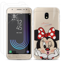 Samsung Galaxy J3 (2017) J330F/DS/ J330G/DS/ J3 Pro (2017): Coque Housse silicone TPU Transparente Ultra-Fine Dessin animé jolie - Minnie Mouse + 2 Films de protection d'écran Verre Trempé