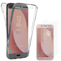 Samsung Galaxy J7 (2017) SM-J730F/DS: Coque Housse Silicone Gel TRANSPARENTE ultra mince 360° protection intégrale Avant et Arrière - TRANSPARENT + 2 Films de protection d'écran Verre Trempé