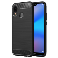 Huawei P20 Lite/ Nova 3e 5.84" (non compatible Huawei P20/ P20 Pro): Coque Housse Silicone Souple en Fibre de Carbone Brossé motif TPU Case - NOIR