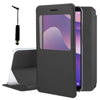 Huawei Y7 (2018) 5.99" (non compatible Huawei Y7 5.5" 2017): Etui View Case Flip Folio Leather cover + mini Stylet - NOIR