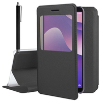 Huawei Y7 (2018) 5.99" (non compatible Huawei Y7 5.5" 2017): Etui View Case Flip Folio Leather cover + Stylet - NOIR
