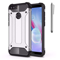 Huawei Honor 9 Lite 5.65"/ AL00/ AL10/ TL10/ Honor 9 Youth Edition: Coque Antichoc Rugged Armor Neo Hybrid carbone + Stylet - ARGENT