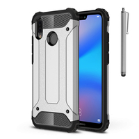 Huawei P20 Lite/ Nova 3e 5.84" (non compatible Huawei P20/ P20 Pro): Coque Antichoc Rugged Armor Neo Hybrid carbone + Stylet - ARGENT