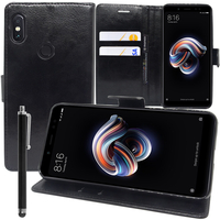 Xiaomi Redmi Note 5/ Redmi Note 5 Pro 5.99": Accessoire Etui portefeuille Livre Housse Coque Pochette support vidéo cuir PU + Stylet - NOIR