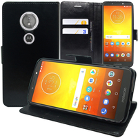 Motorola Moto E5/ Moto E (5th Gen) XT1944 5.7" (non compatible Moto E5 Plus/ Moto E5 Play): Accessoire Etui portefeuille Livre Housse Coque Pochette support vidéo cuir PU - NOIR